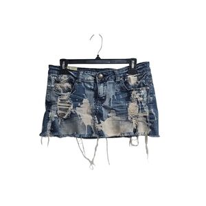 Machine Vintage y2k Distressed Destroyed Bleached Jean Mini Skirt Size 30 FLAW